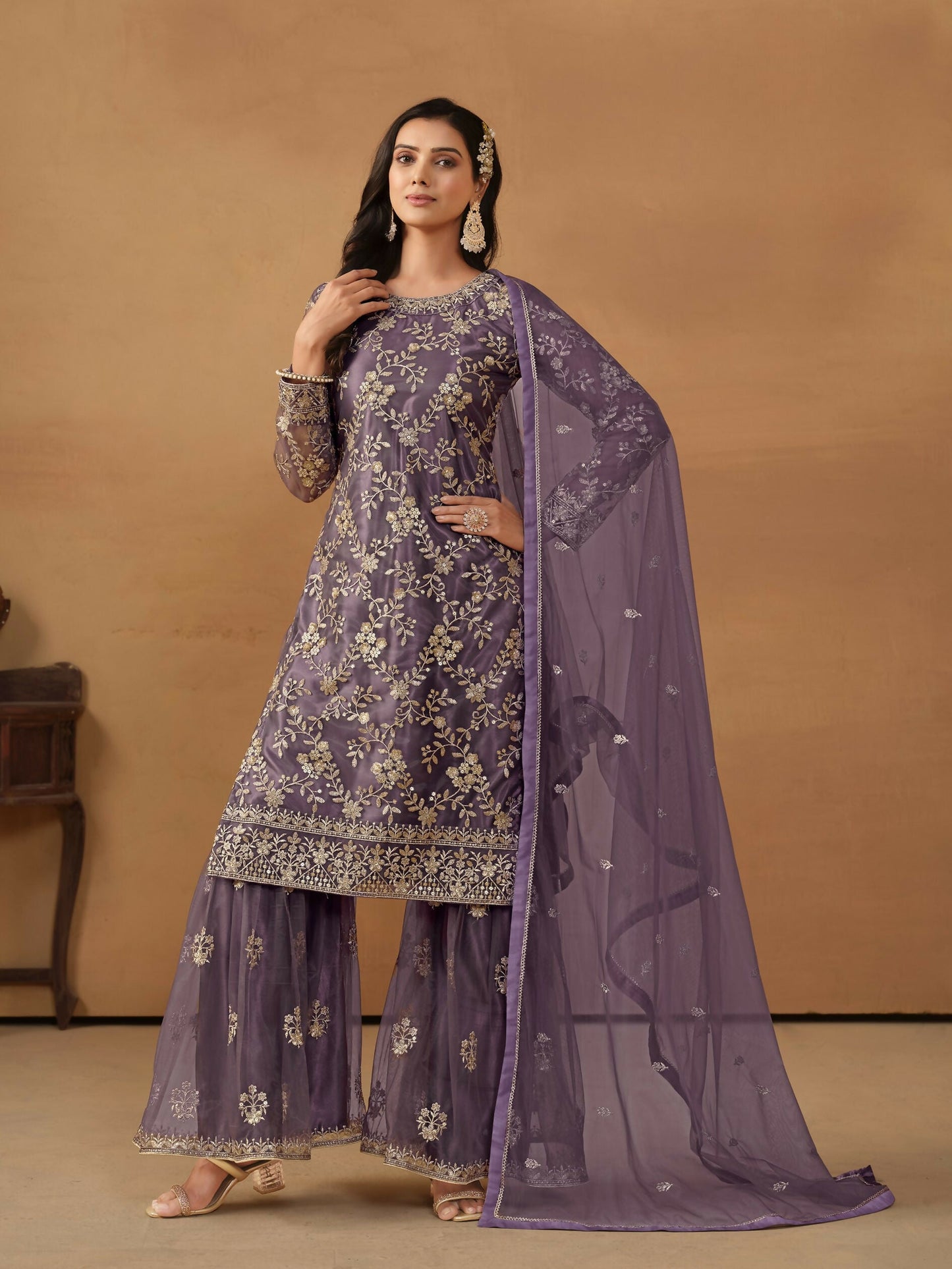 Anaita Purple Embroidered Net Salwar Suit