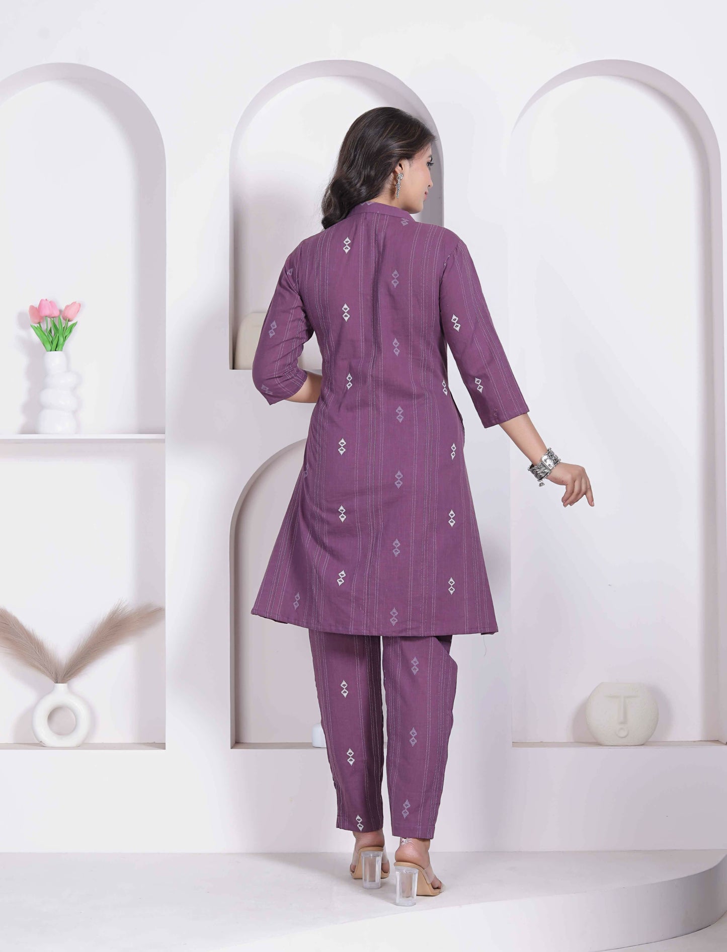 Miravan Womens Abstract Printed Wine Kurta Set