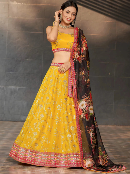 Tulsi Art Astonishing Yellow Sequins Georgette Haldi Wear Lehenga Choli