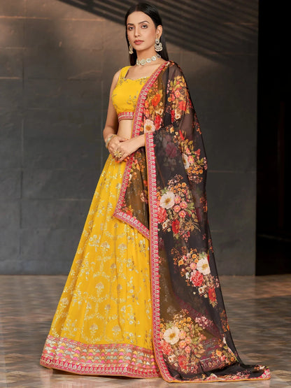 Tulsi Art Astonishing Yellow Sequins Georgette Haldi Wear Lehenga Choli