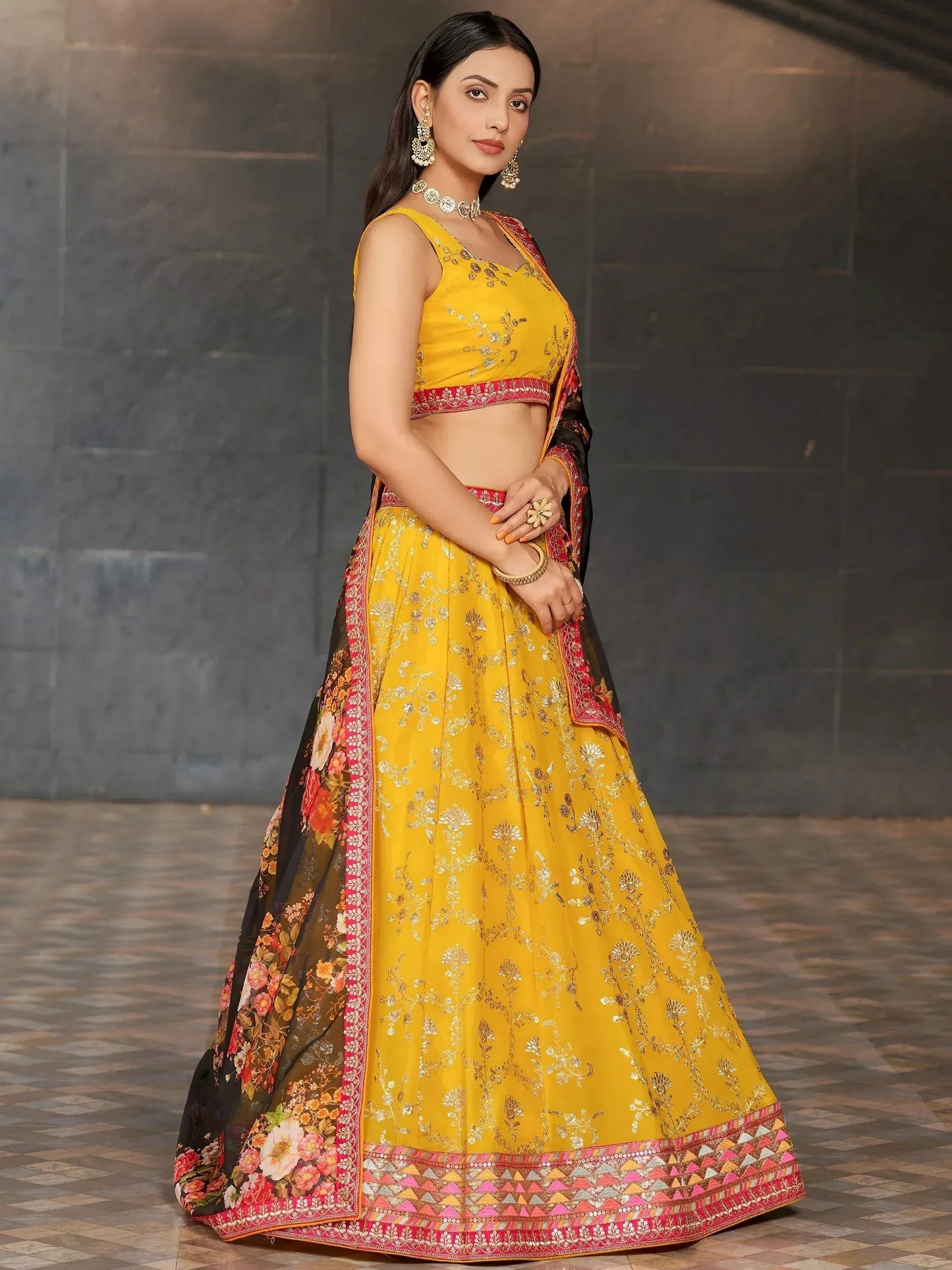 Tulsi Art Astonishing Yellow Sequins Georgette Haldi Wear Lehenga Choli