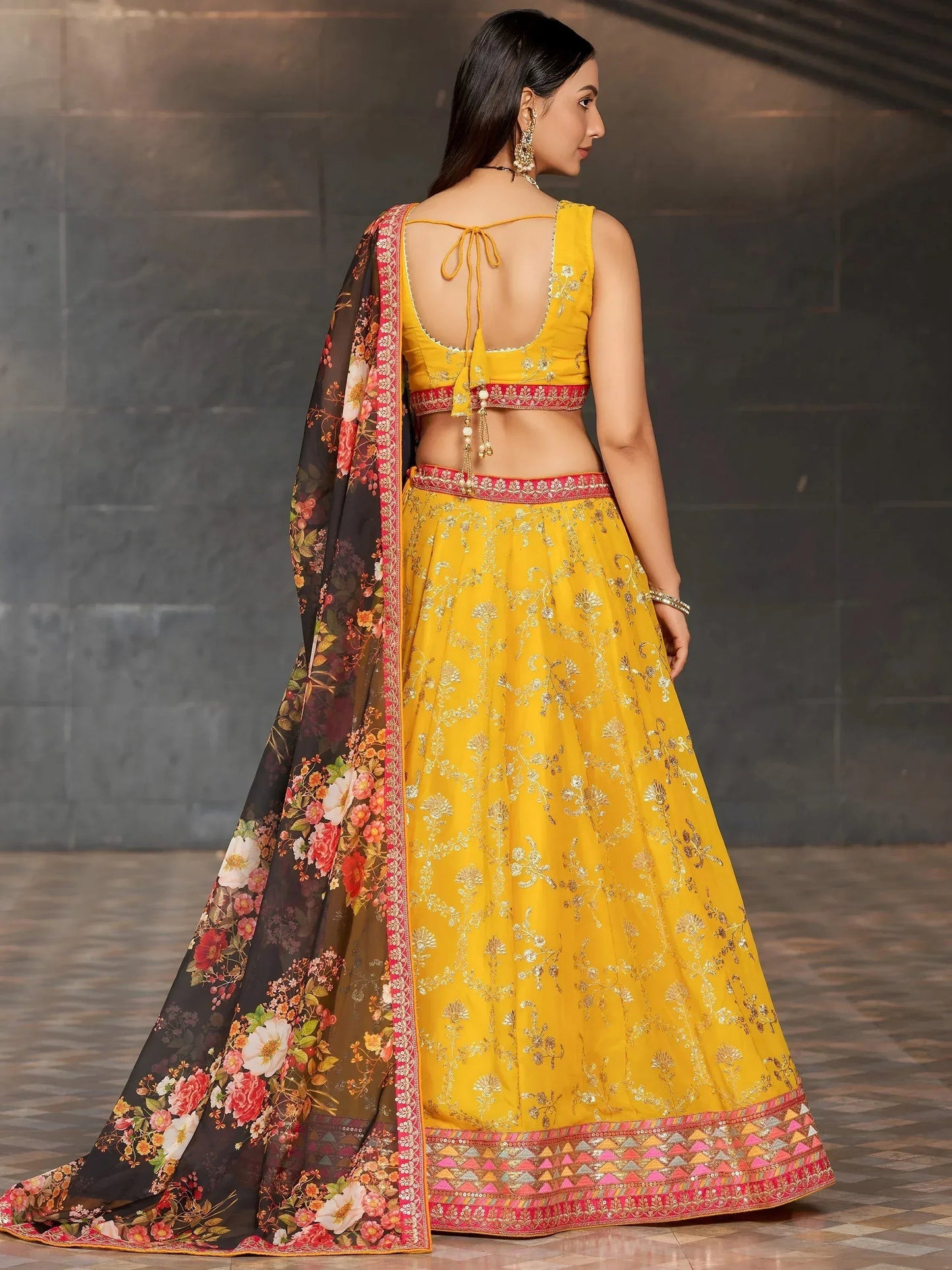 Tulsi Art Astonishing Yellow Sequins Georgette Haldi Wear Lehenga Choli