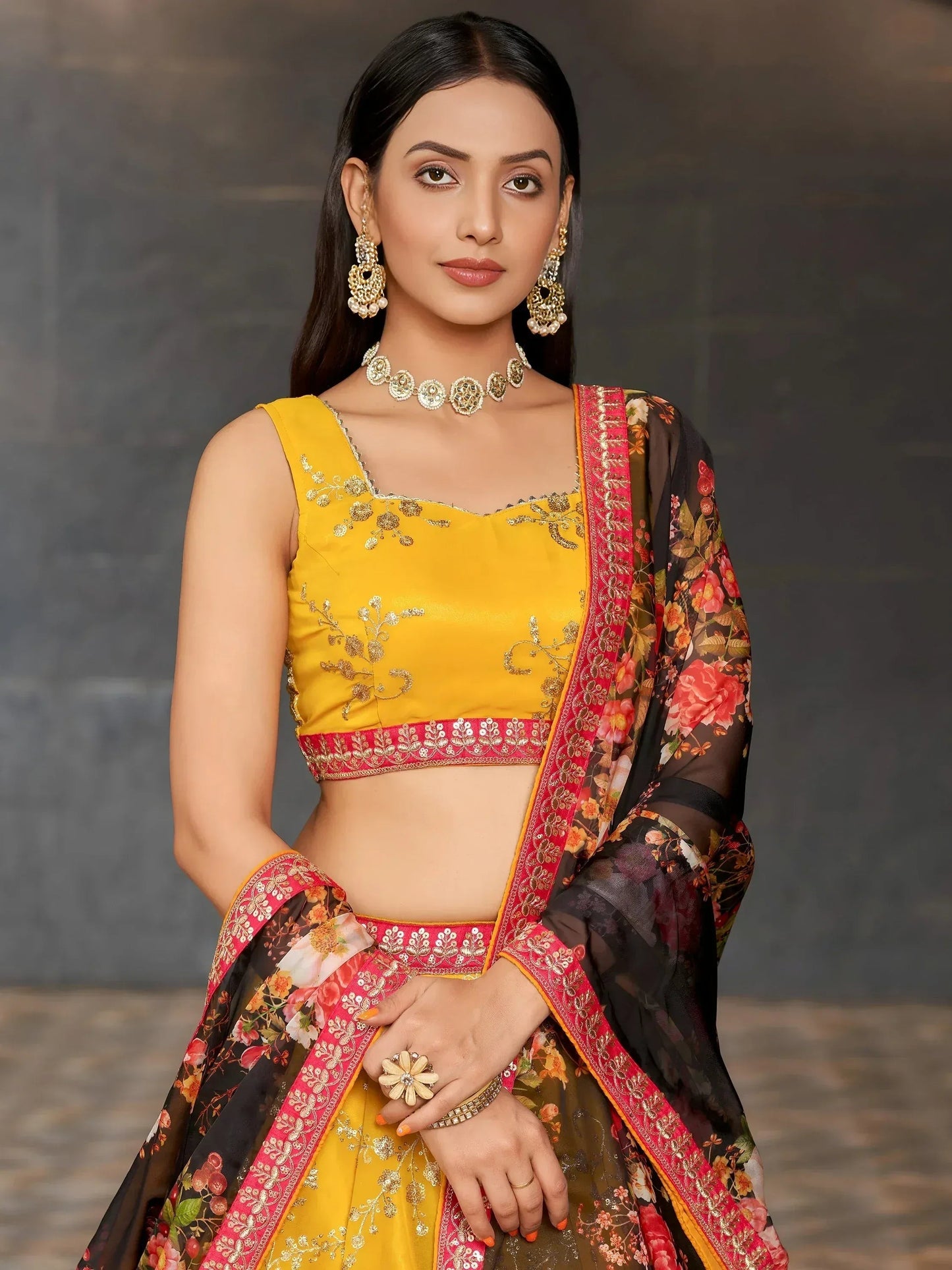 Tulsi Art Astonishing Yellow Sequins Georgette Haldi Wear Lehenga Choli