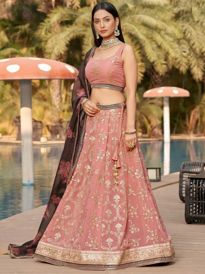 Tulsi Art Wonderful Pink Thread Work Georgette Function Wear Lehenga Choli