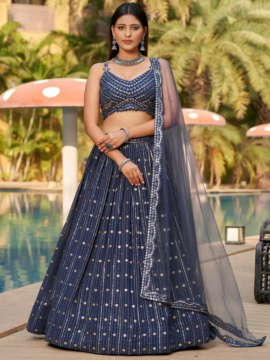 Tulsi Art Fantastic Grey Sequins Georgette Reception Wear Lehenga Choli