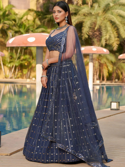 Tulsi Art Fantastic Grey Sequins Georgette Reception Wear Lehenga Choli