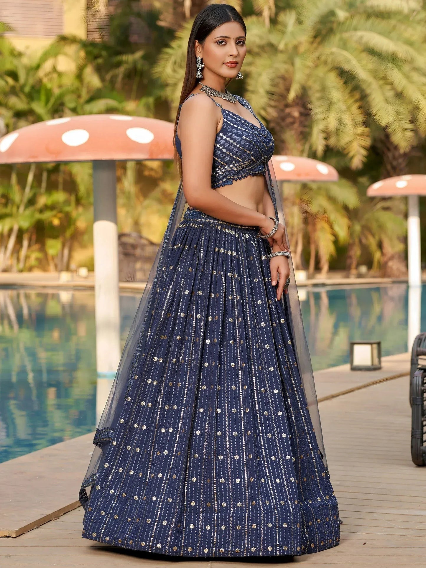 Tulsi Art Fantastic Grey Sequins Georgette Reception Wear Lehenga Choli