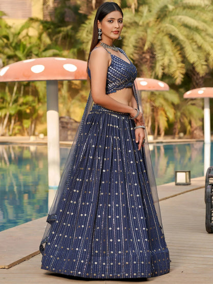 Tulsi Art Fantastic Grey Sequins Georgette Reception Wear Lehenga Choli