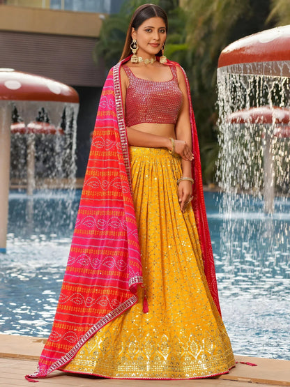 Tulsi Art Gorgeous Yellow Sequins Georgette Haldi Wear Lehenga Choli