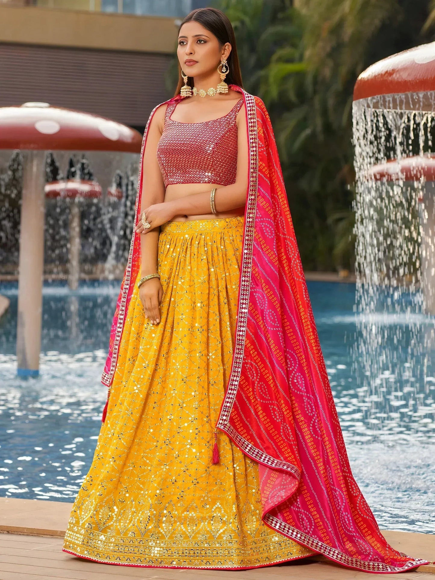 Tulsi Art Gorgeous Yellow Sequins Georgette Haldi Wear Lehenga Choli