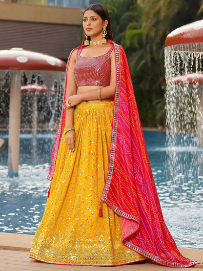 Tulsi Art Gorgeous Yellow Sequins Georgette Haldi Wear Lehenga Choli