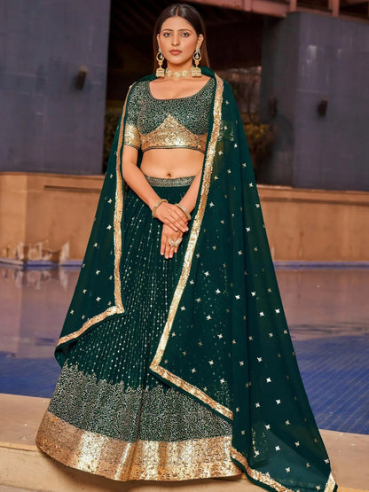 Tulsi Art Stunning Green Sequins Georgette Reception Wear Lehenga Choli