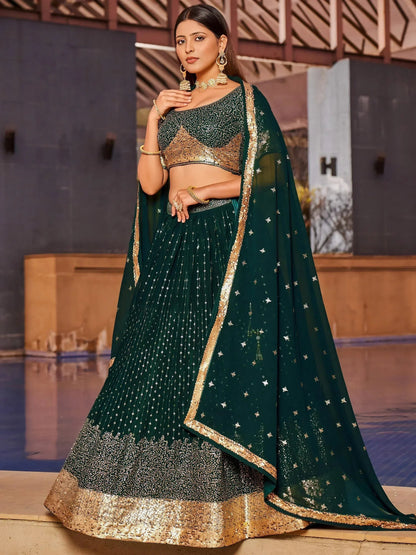 Tulsi Art Stunning Green Sequins Georgette Reception Wear Lehenga Choli