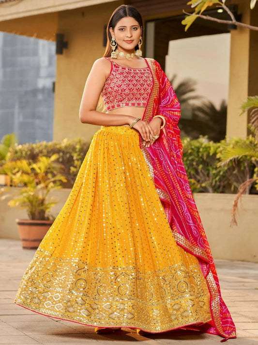Tulsi Art Stunning Yellow Sequins Georgette Wedding Wear Lehenga Choli