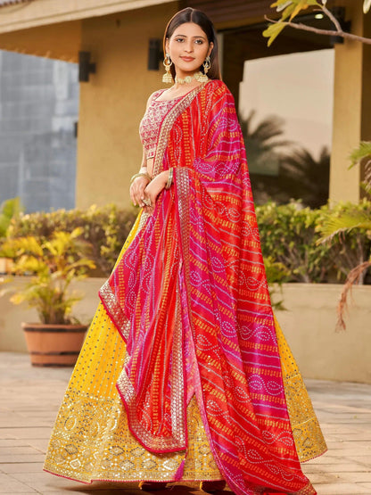 Tulsi Art Stunning Yellow Sequins Georgette Wedding Wear Lehenga Choli