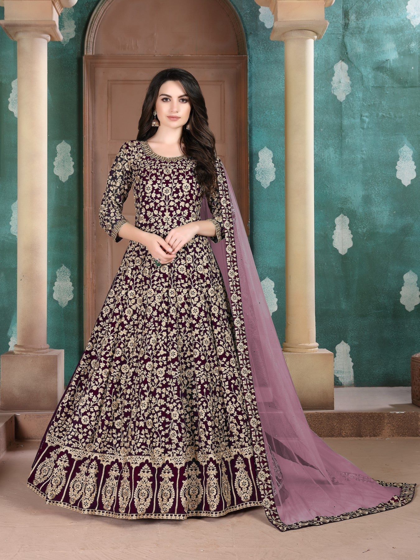 Anaita Purple Embroidered Faux Georgette Anarkali Suit