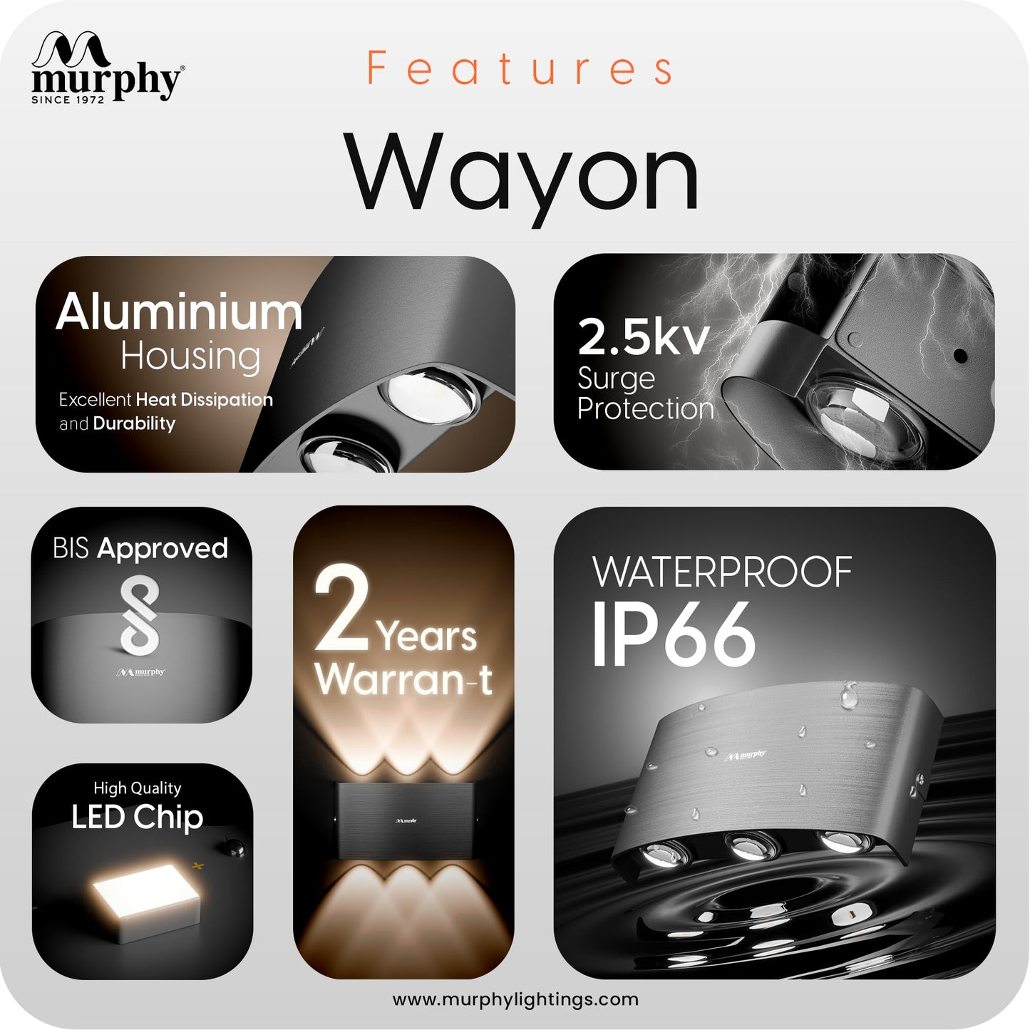 LED Up Down Outdoor Wall Light with Aluminium Body - Warm White - IP65 Waterproof - 6W