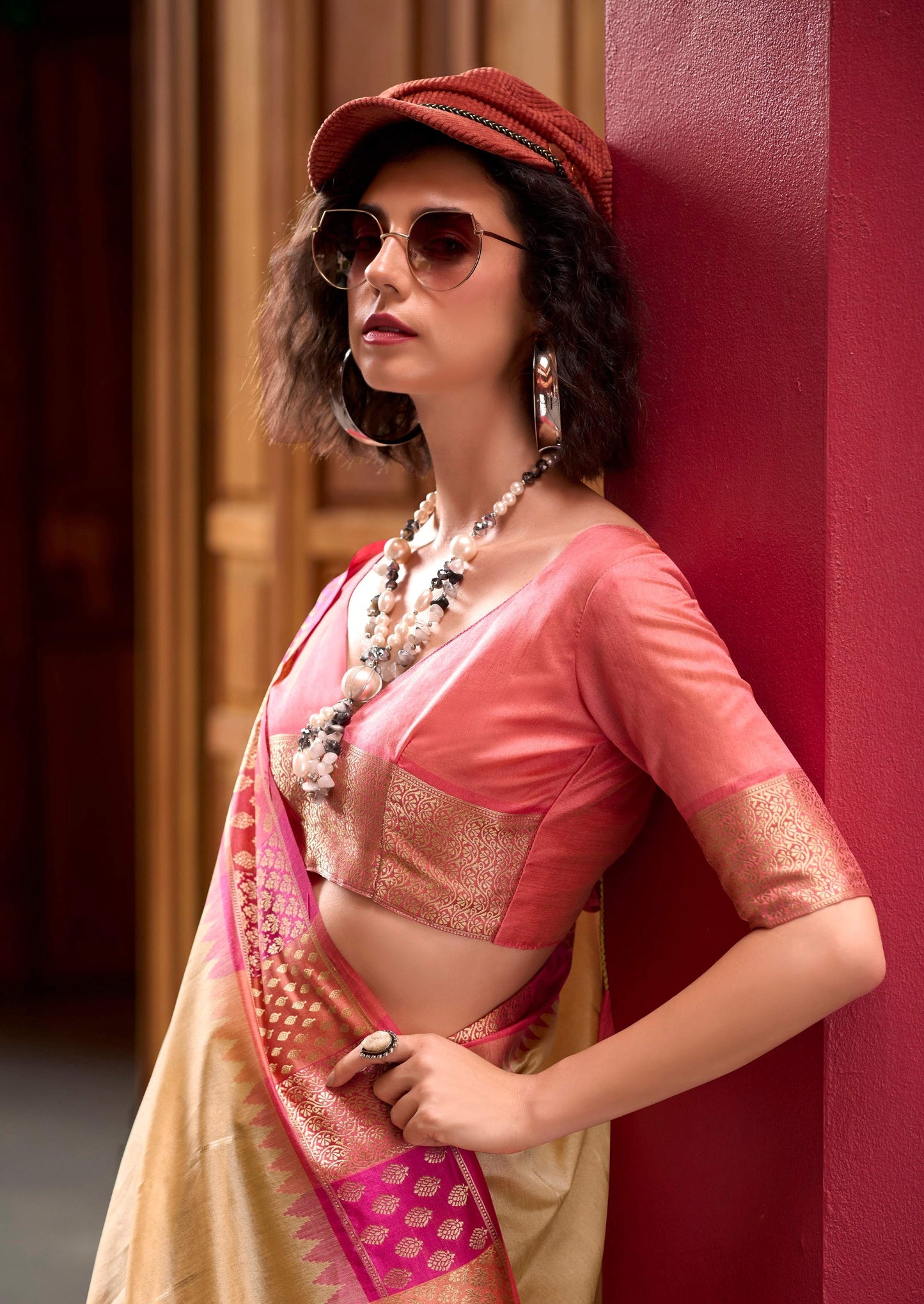 Anaita Cream Designer Weaving Pure Silk Saree With Blouse
