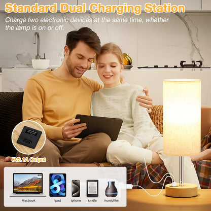 3-Way Dimmable Touch Control Wood Table Lamp with USB Charging Station - 6W LED Bulb Included