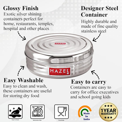 HAZEL Small Container For Kitchen|Steel Dabba of Capacity 400 ml