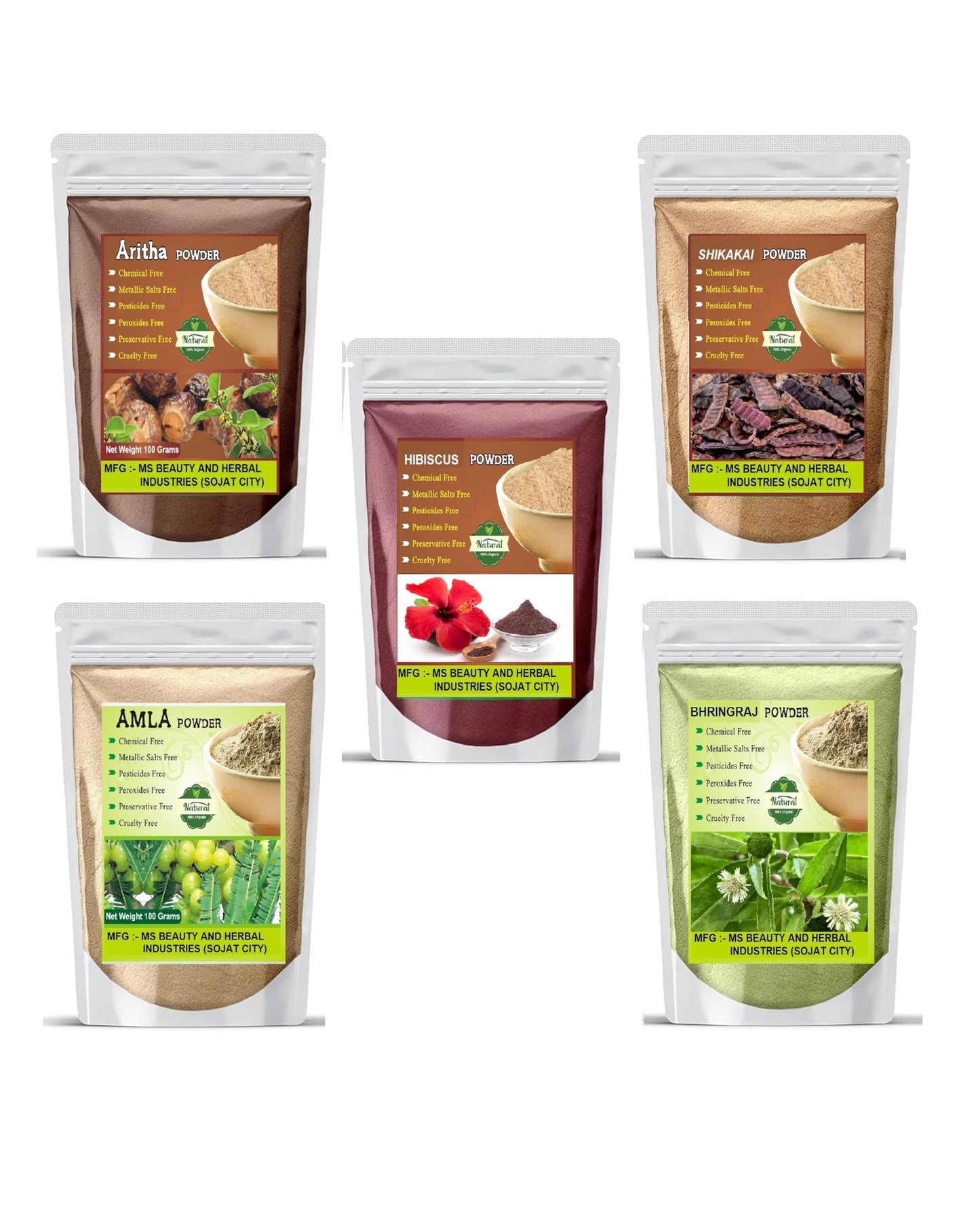 Herbal Hair Pack - Amla, Reetha, Shikakai, Bhringraj & Hibiscus Powder 500g