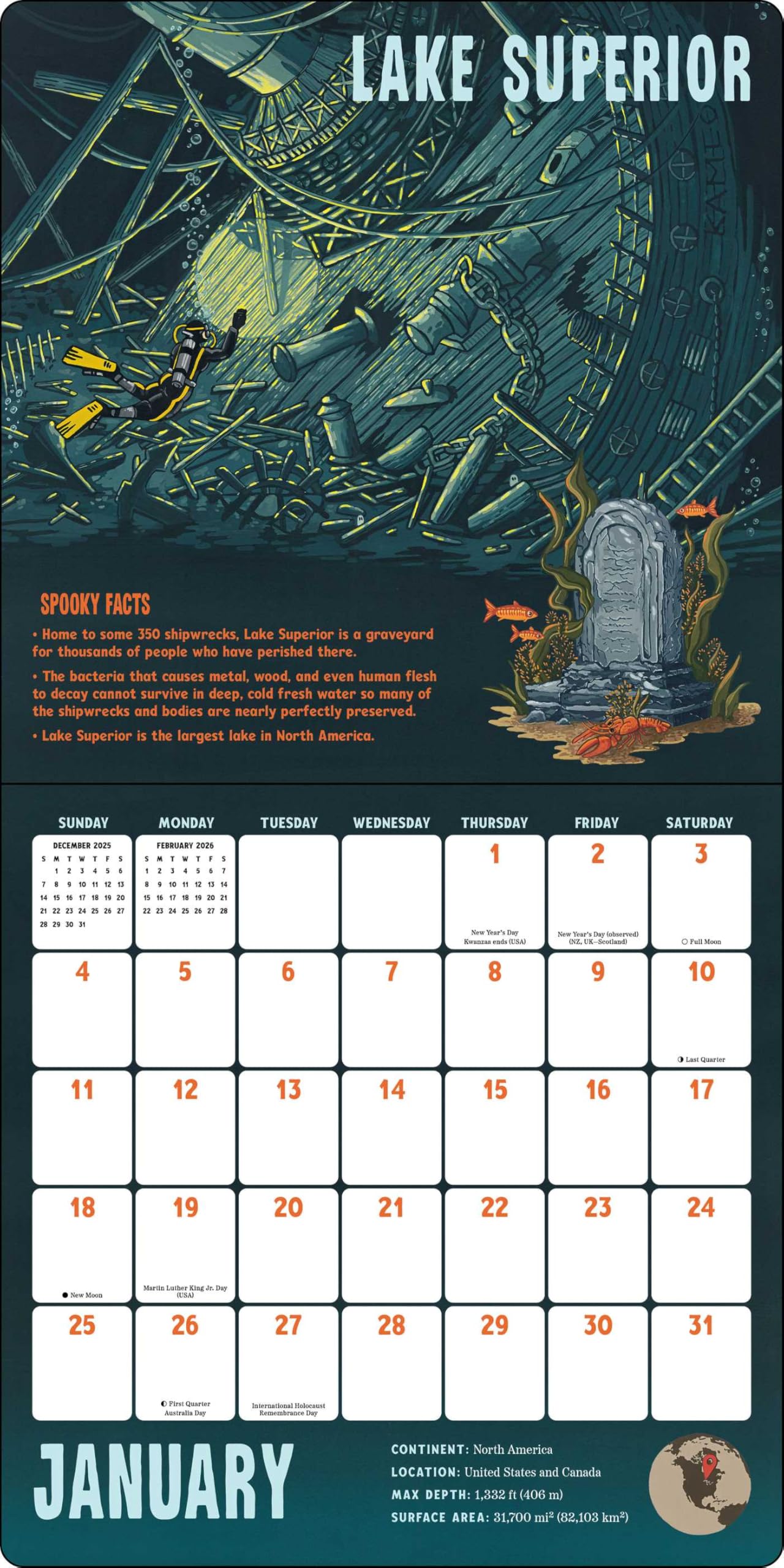 Spooky Lakes 2026 Wall Calendar