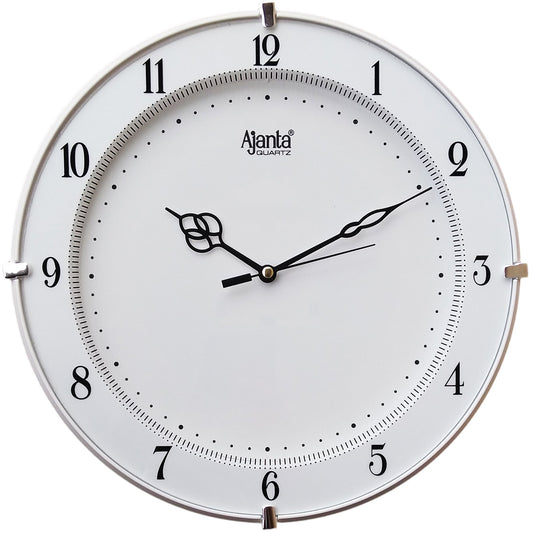 Ajanta Analog Wall Clock - 28 cm White Plastic with Step Movement