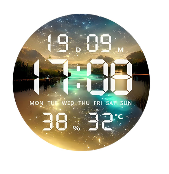 Digital Wall Clock with LED Display and Temperature, 24.3x24.3cm, USB Powered, Acrylic Surface