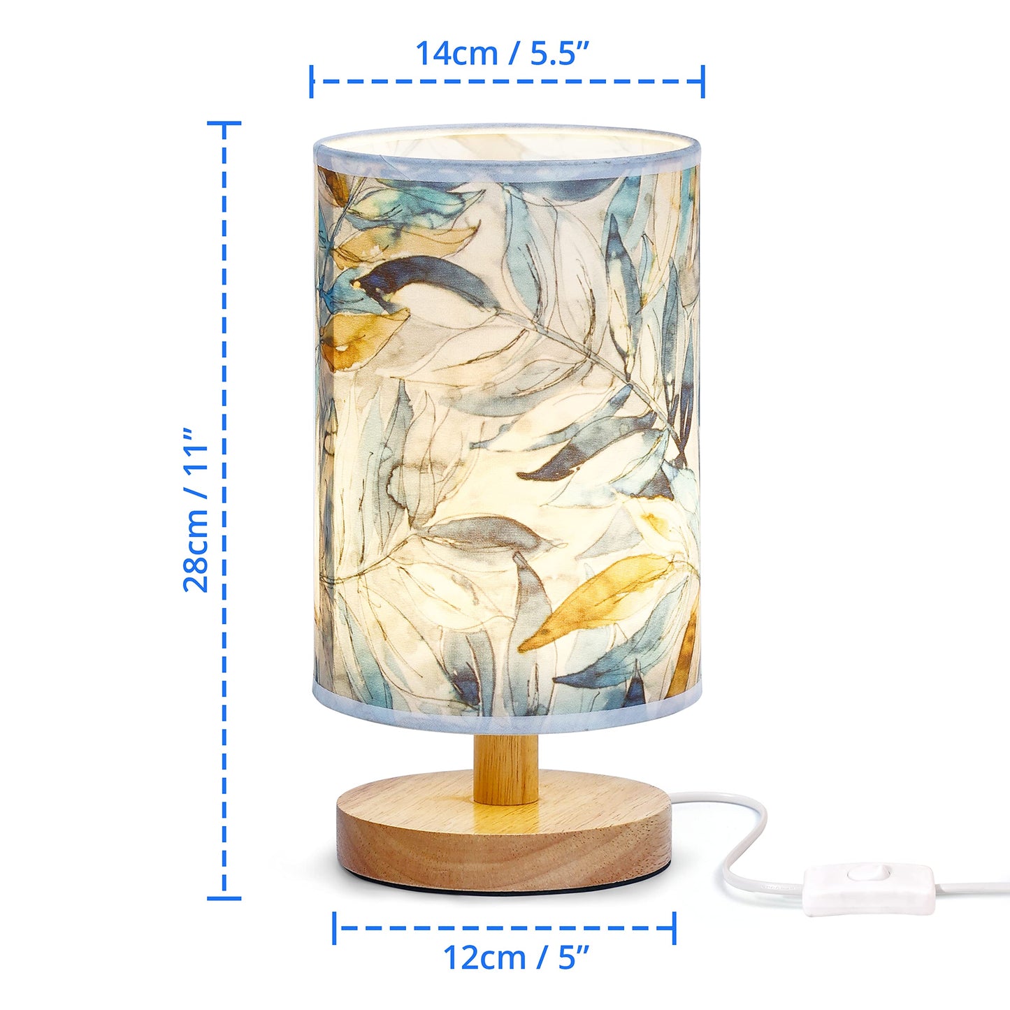 LED Table Lamp with Wooden Base - Cylindrical Design - 28cm Height - Dim Light for Bedroom & Living Room
