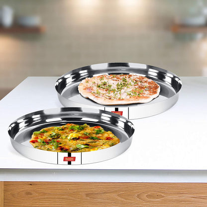 Sumeet 22 Gauge Stainless Steel Traditional Dinner Plate/Thali 30.7Cm (2.5Ltr) - set of 2pc