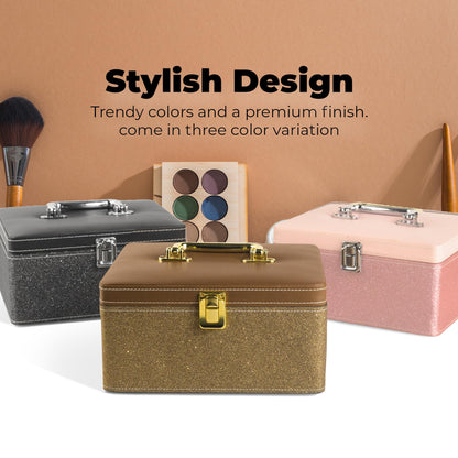 Gold Makeup Vanity Box - Large Cosmetic Organizer for Travel