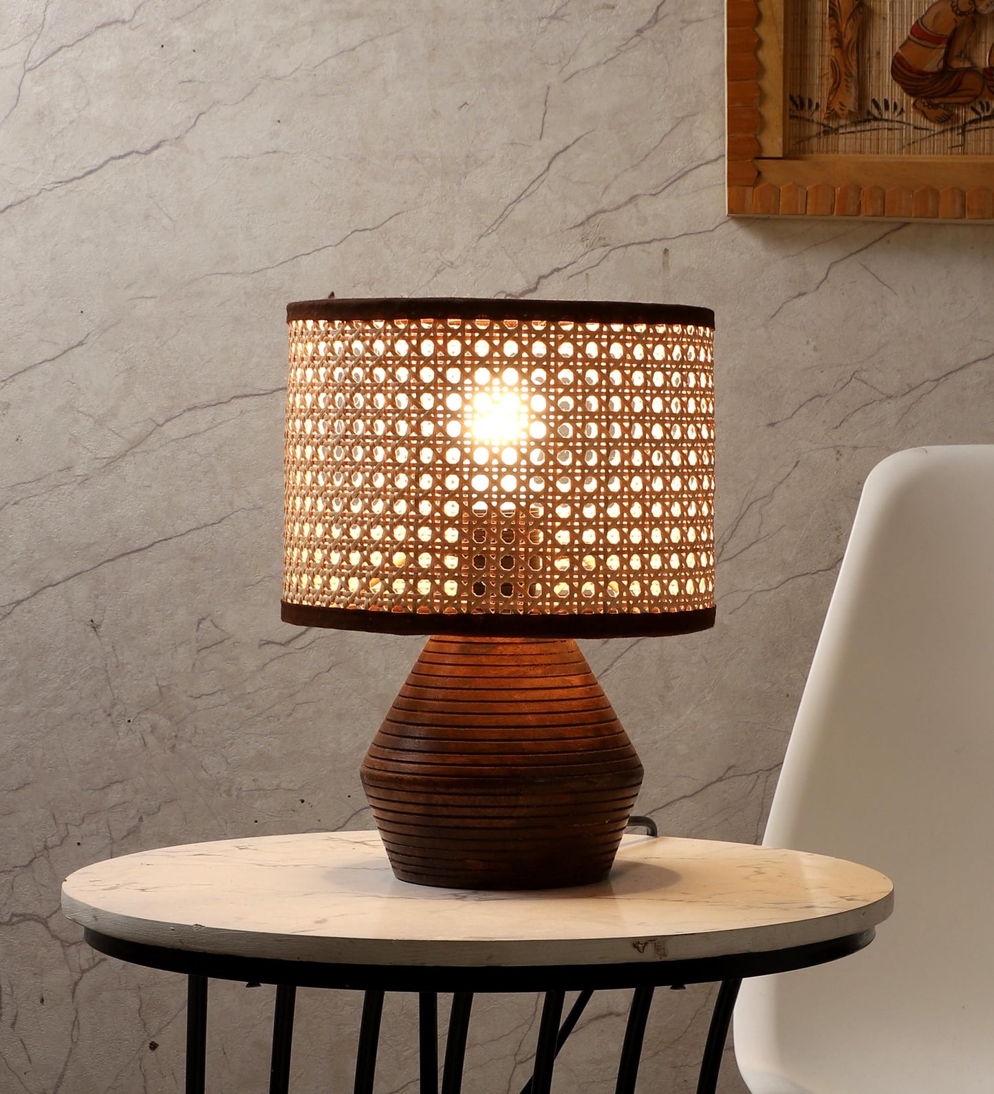 Table Lamp Hand-Woven Rattan 20L x 20W x 25H CM Natural Color