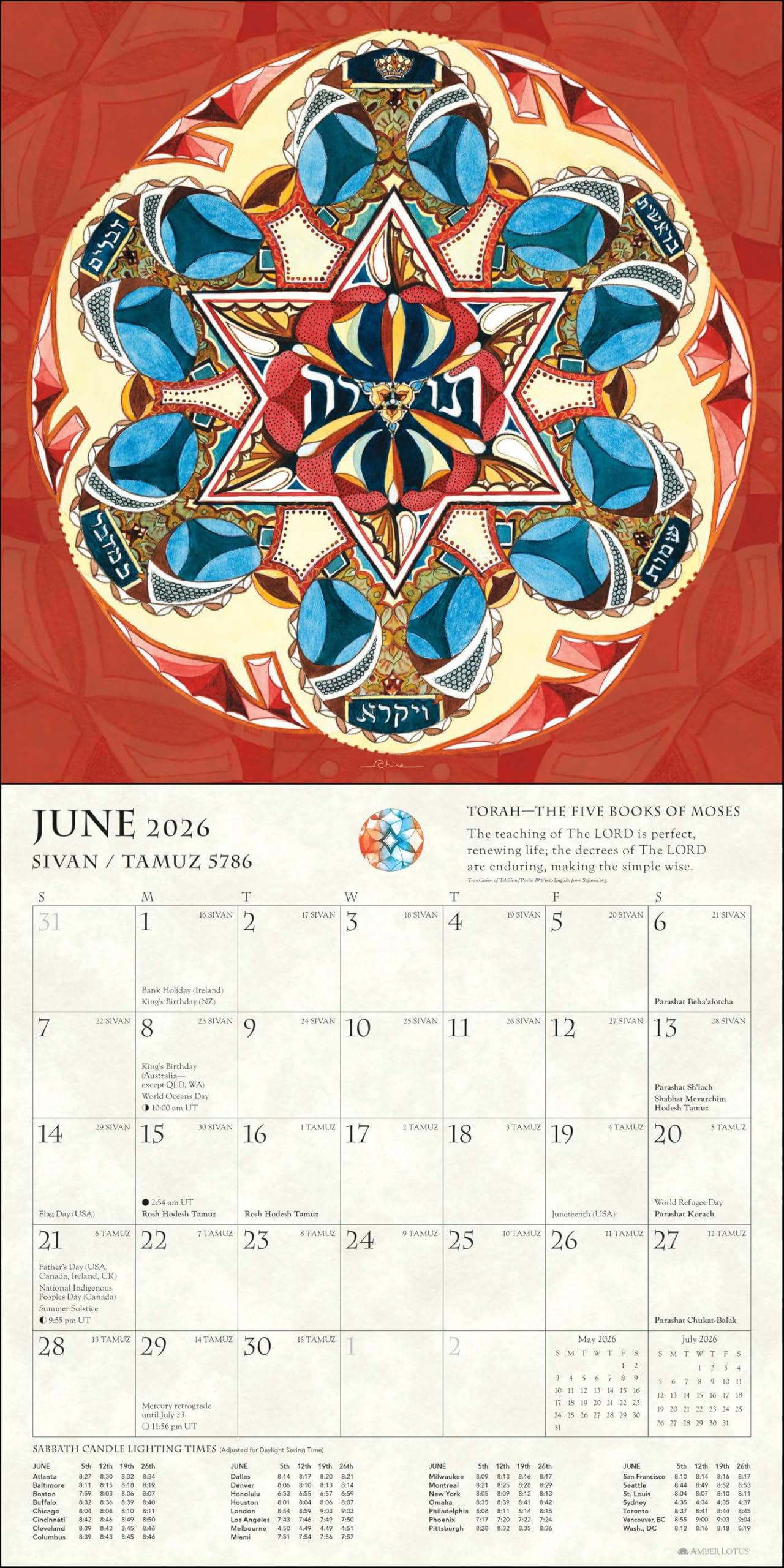 Hebrew Illuminations 16-Month 2025-2026 Wall Calendar: And Candle Lighting Times