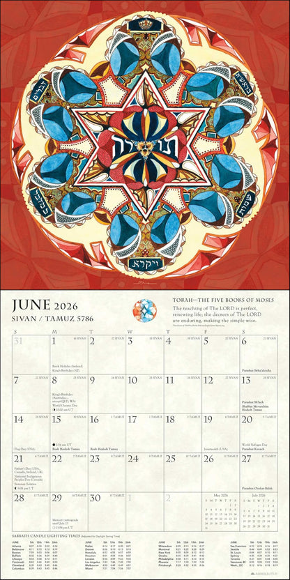 Hebrew Illuminations 16-Month 2025-2026 Wall Calendar: And Candle Lighting Times