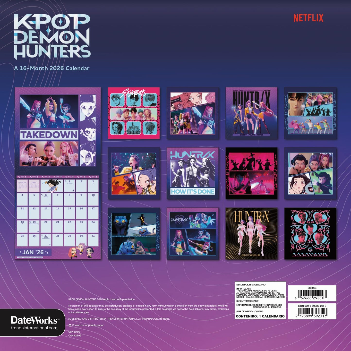 2026 Kpop Demon Hunters Wall Calendar 