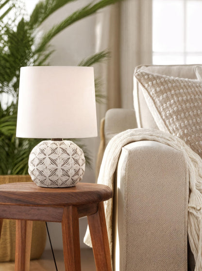 LED Table Lamp with Cotton Shade and Ceramic Base - White - Modern Design