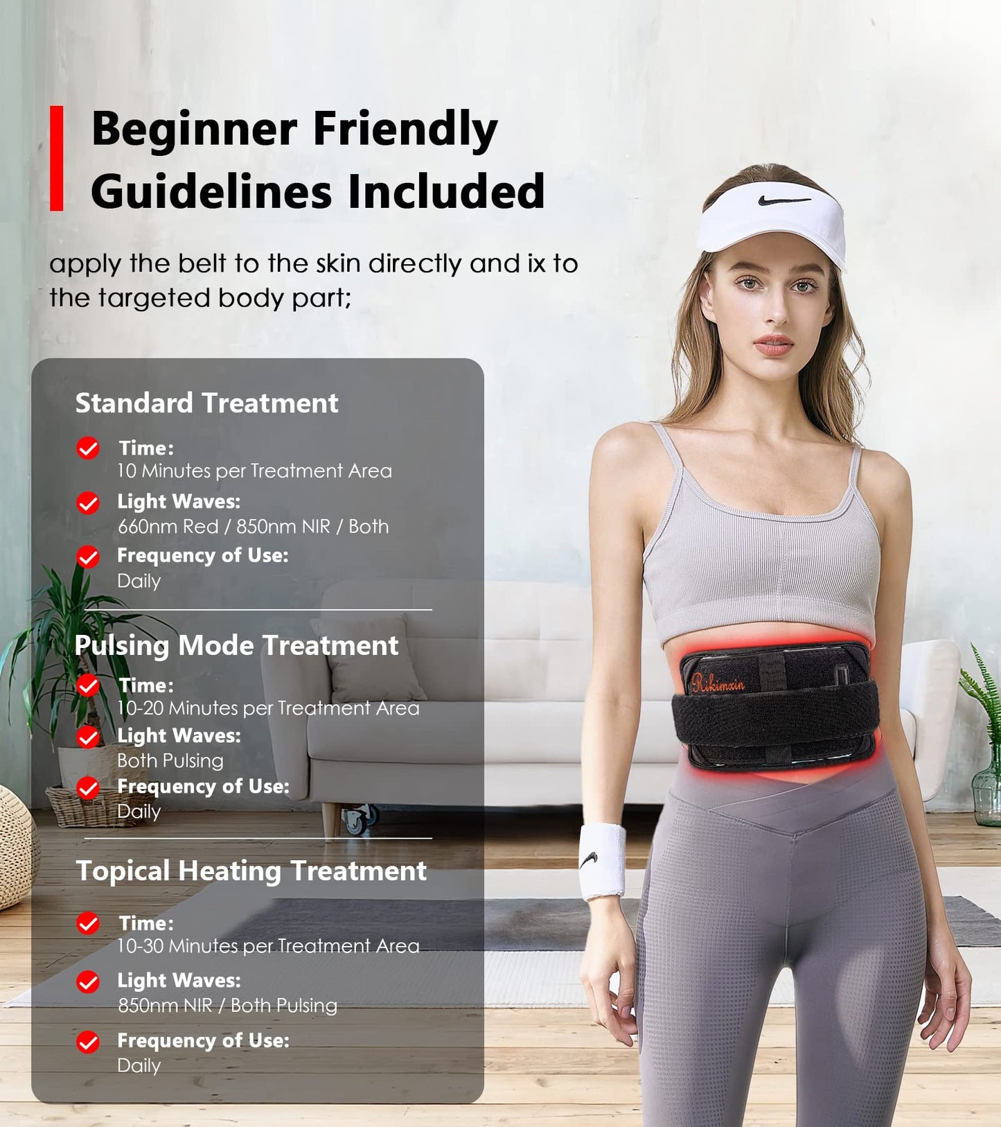 Red Light Therapy Belt with 60 LEDs, 660nm & 850nm, Detachable Pad, 20 Min Auto Timer, for Knee & Neck Relief