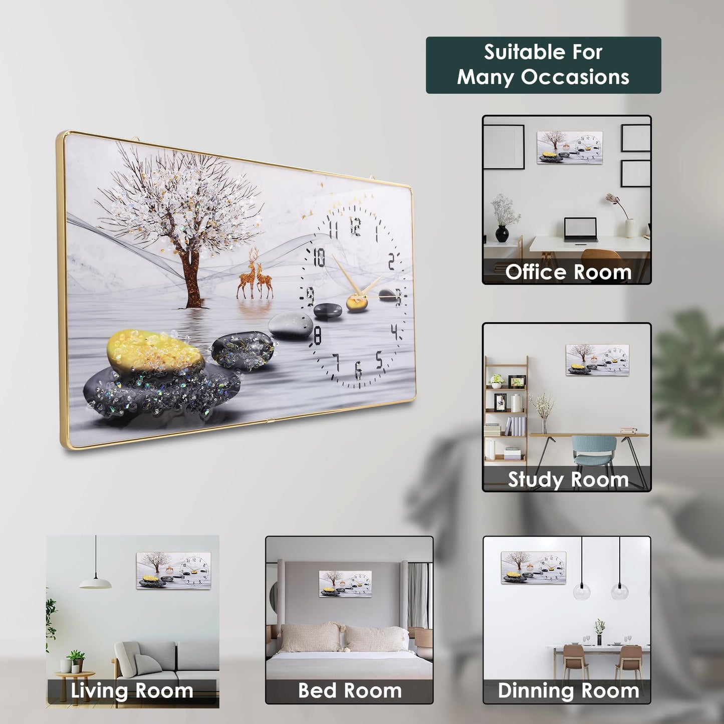 Silent Quartz Wall Clock with Crystal Frame 30x60cm - Modern Decorative Design