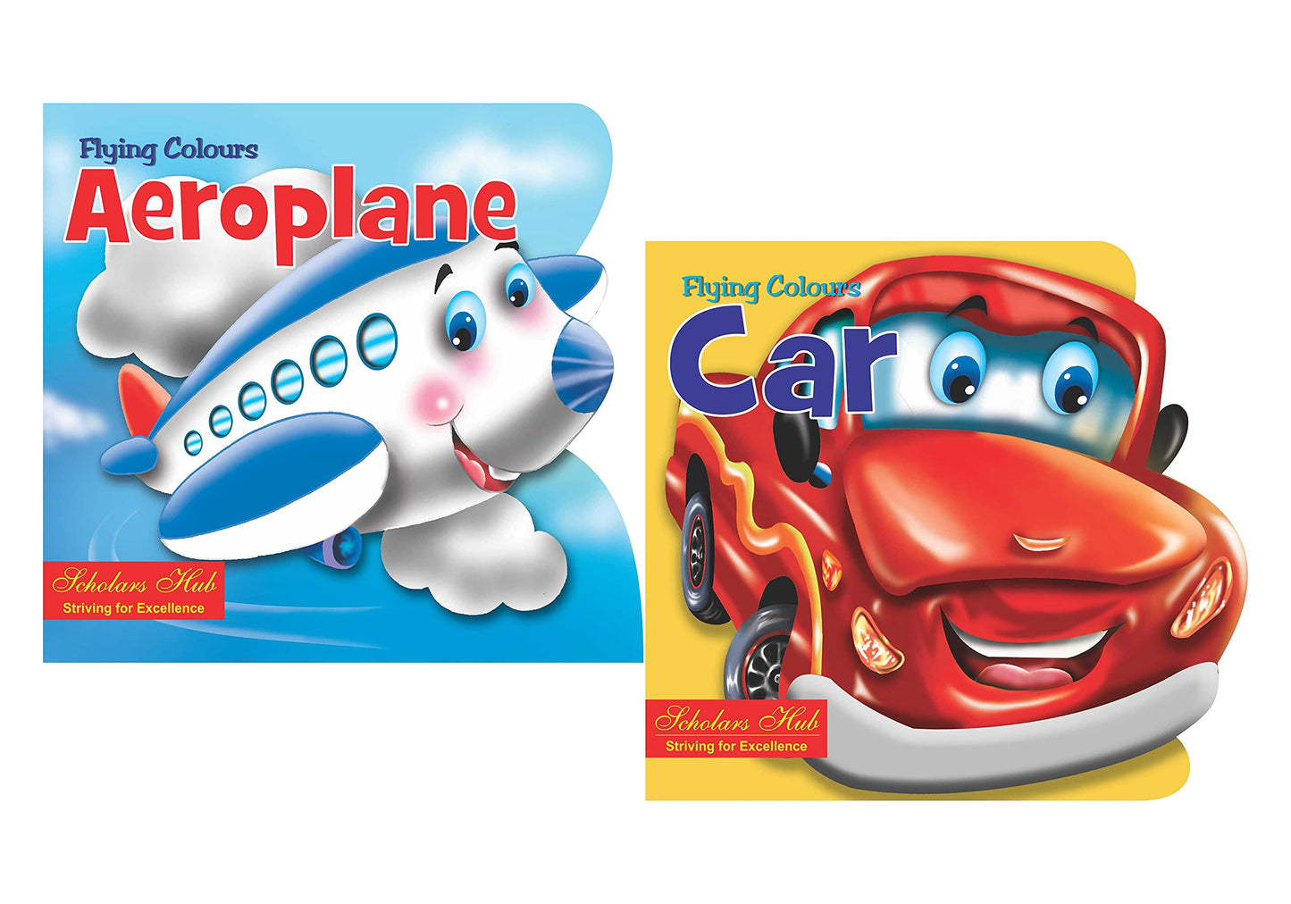 Storybook For Kids: Scholars Hub Flying Colours Cut Out Board Book (Cars, Aeroplane) (Set Of 2 Books) (Illustrated) (24 Pages )