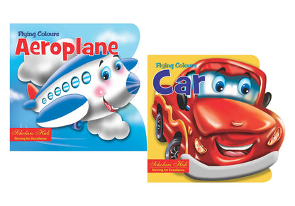 Storybook For Kids: Scholars Hub Flying Colours Cut Out Board Book (Cars, Aeroplane) (Set Of 2 Books) (Illustrated) (24 Pages )