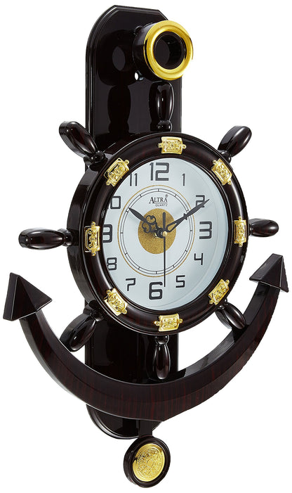 Abstract Pendulum Analog Wall Clock - 45 x 30 x 5 cm, Brown Plastic Frame