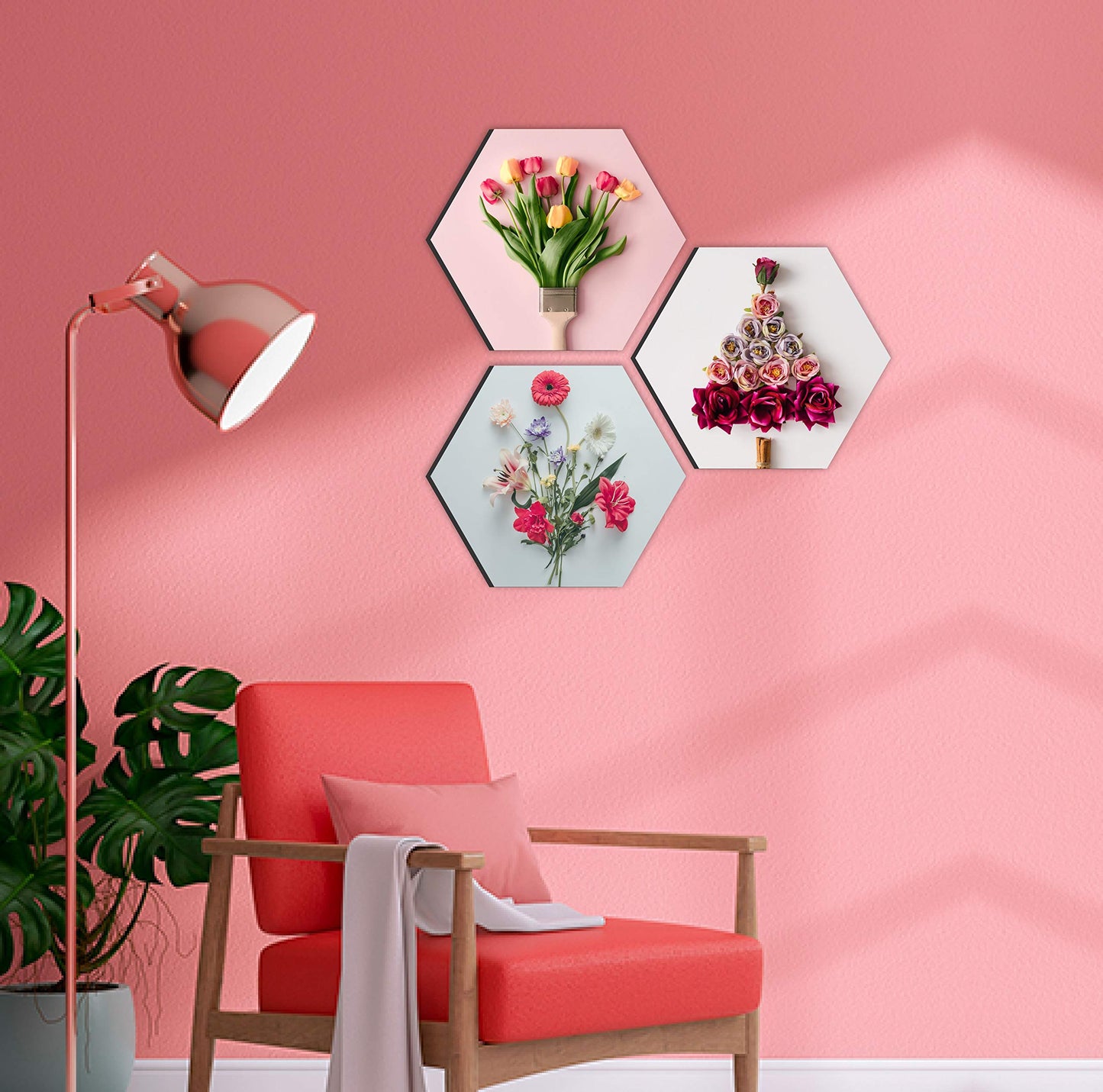 Wall Painting - Multi-Effect UV Textured Floral Design - 17 Inch x 17 Inch - Self-Adhesive MDF Panels