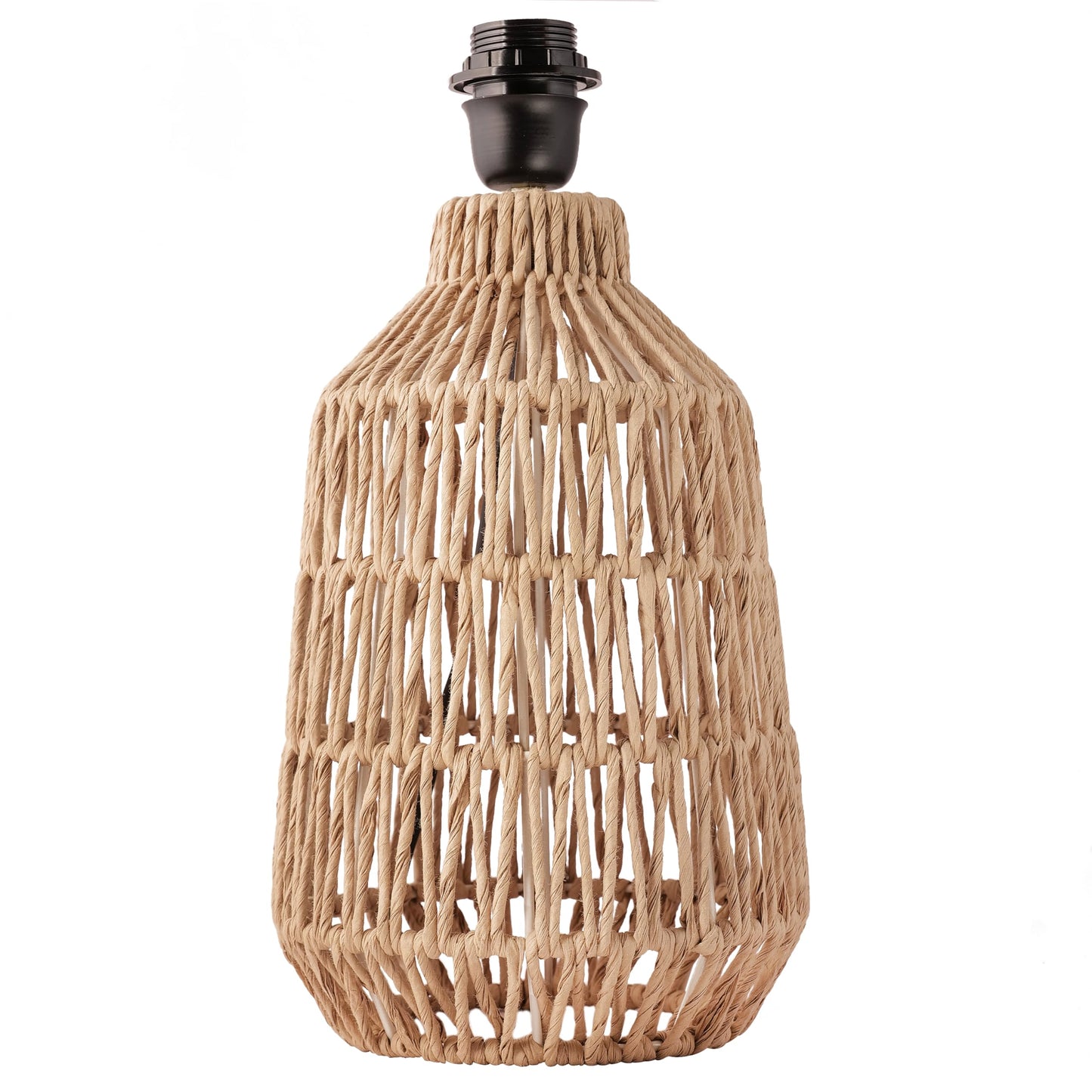 LED Table Lamp with Beige Linen Shade - Tall Paper Rope Design - Eco-Friendly