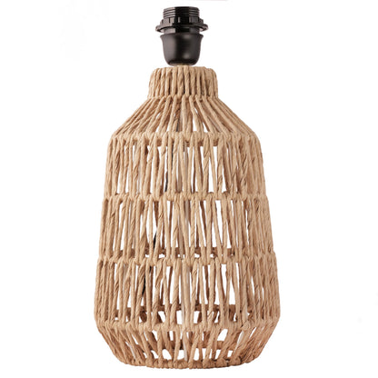 LED Table Lamp with Beige Linen Shade - Tall Paper Rope Design - Eco-Friendly