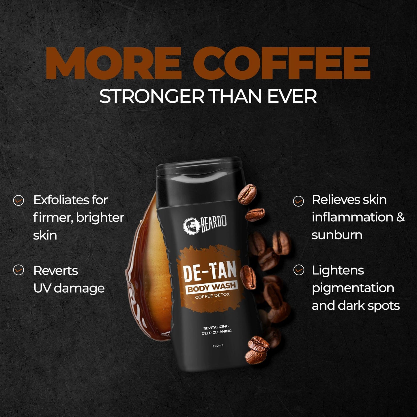 De-Tan Body Wash for Men - Deep Cleansing with Coffee & Aloe