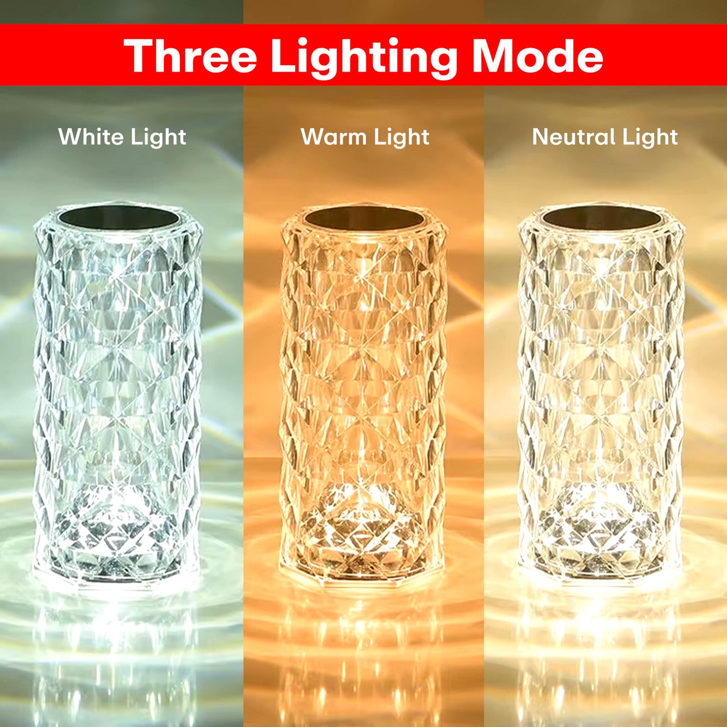 LED Table Lamp with Astronaut Projector and Crystal Design - 16 Color Changing - USB Rechargeable - Modern Touch Control