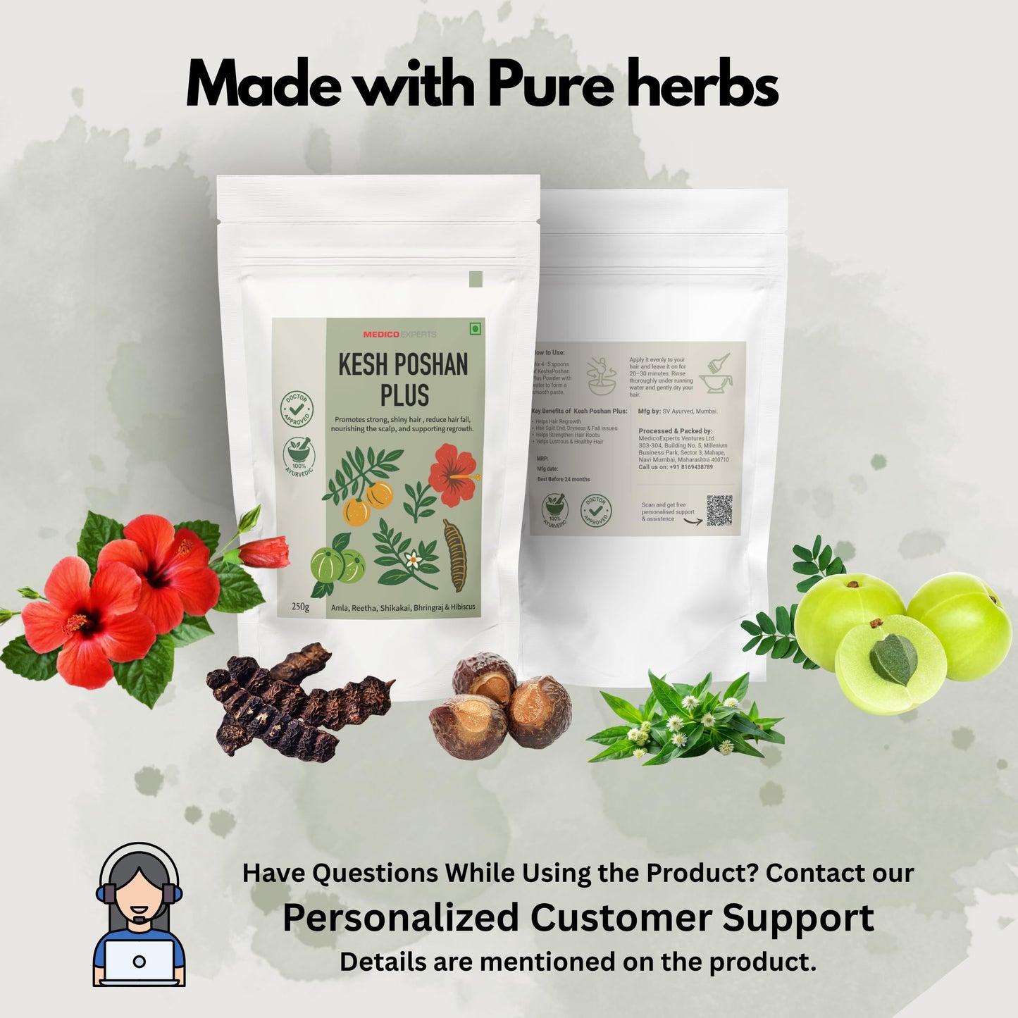 Herbal Hair Pack with Bringraj, Hibiscus & Amla for Growth