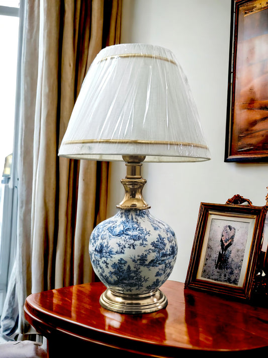 LED Table Lamp with Antique Gold Finish and Fabric Shade - 46 x 25 cm