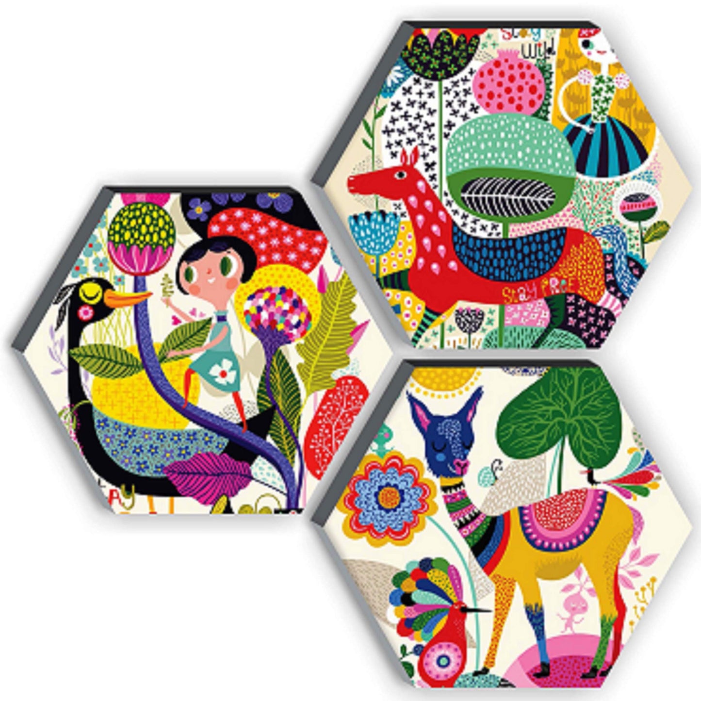 Wall Painting Set of 3 Modern Art Hexagon 6mm MDF 12 Inch x 12 Inch Abstract Design
