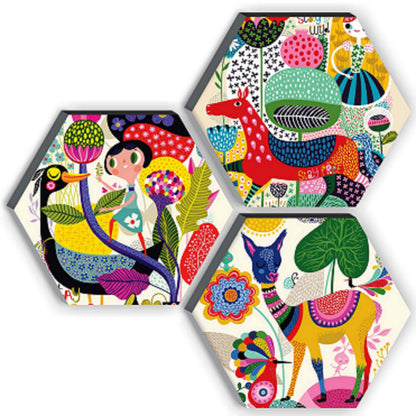 Wall Painting Set of 3 Modern Art Hexagon 6mm MDF 12 Inch x 12 Inch Abstract Design
